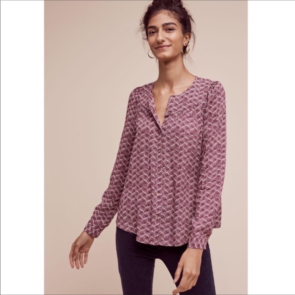 Anthropologie Maeve Orli Bibbed Buttondown